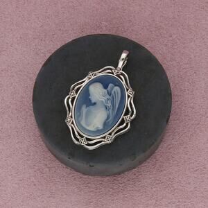 sterling silver blue angel cameo silhouette enhancer pendant